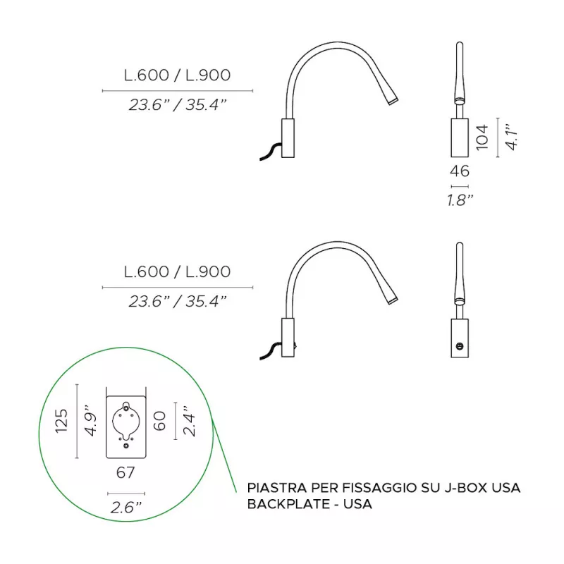 Бра - Бра Flexiled Ap L.60 Steel - Contardi
